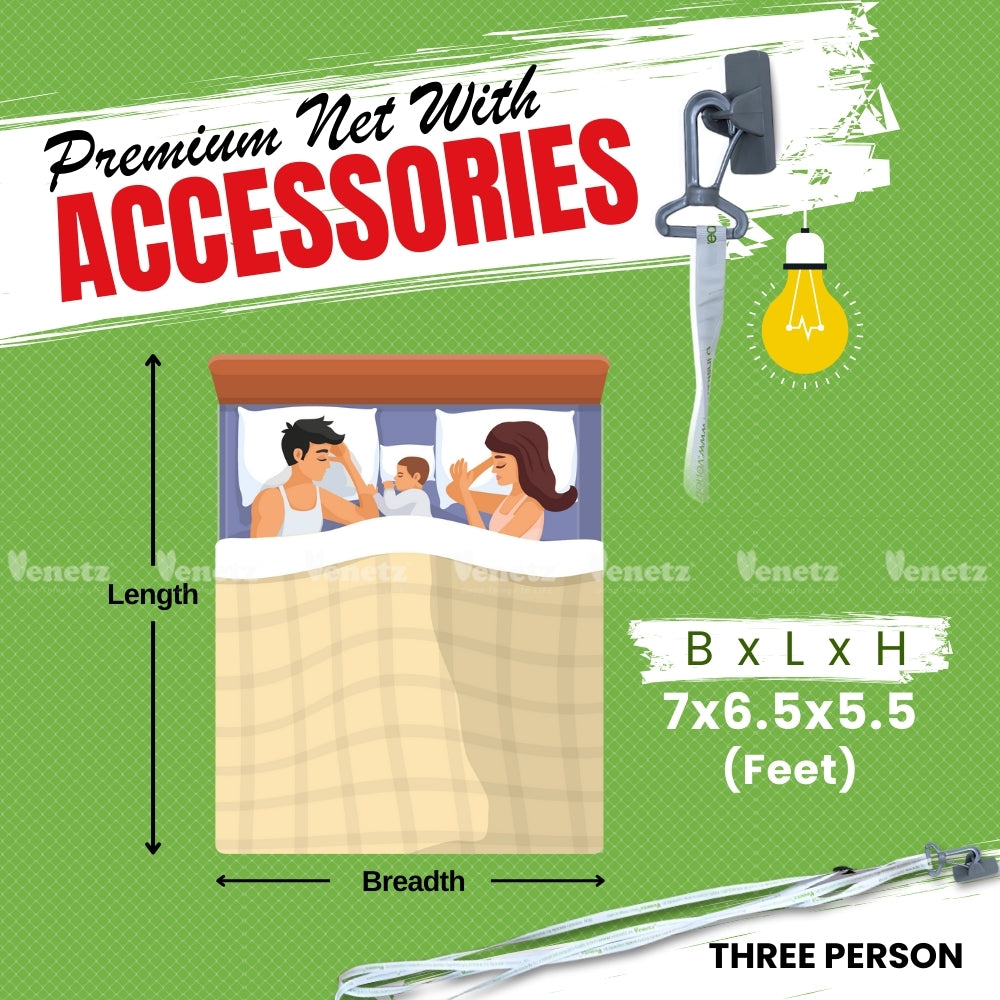 Three Person Net - 84” × 78” × 66” (B × L × H)