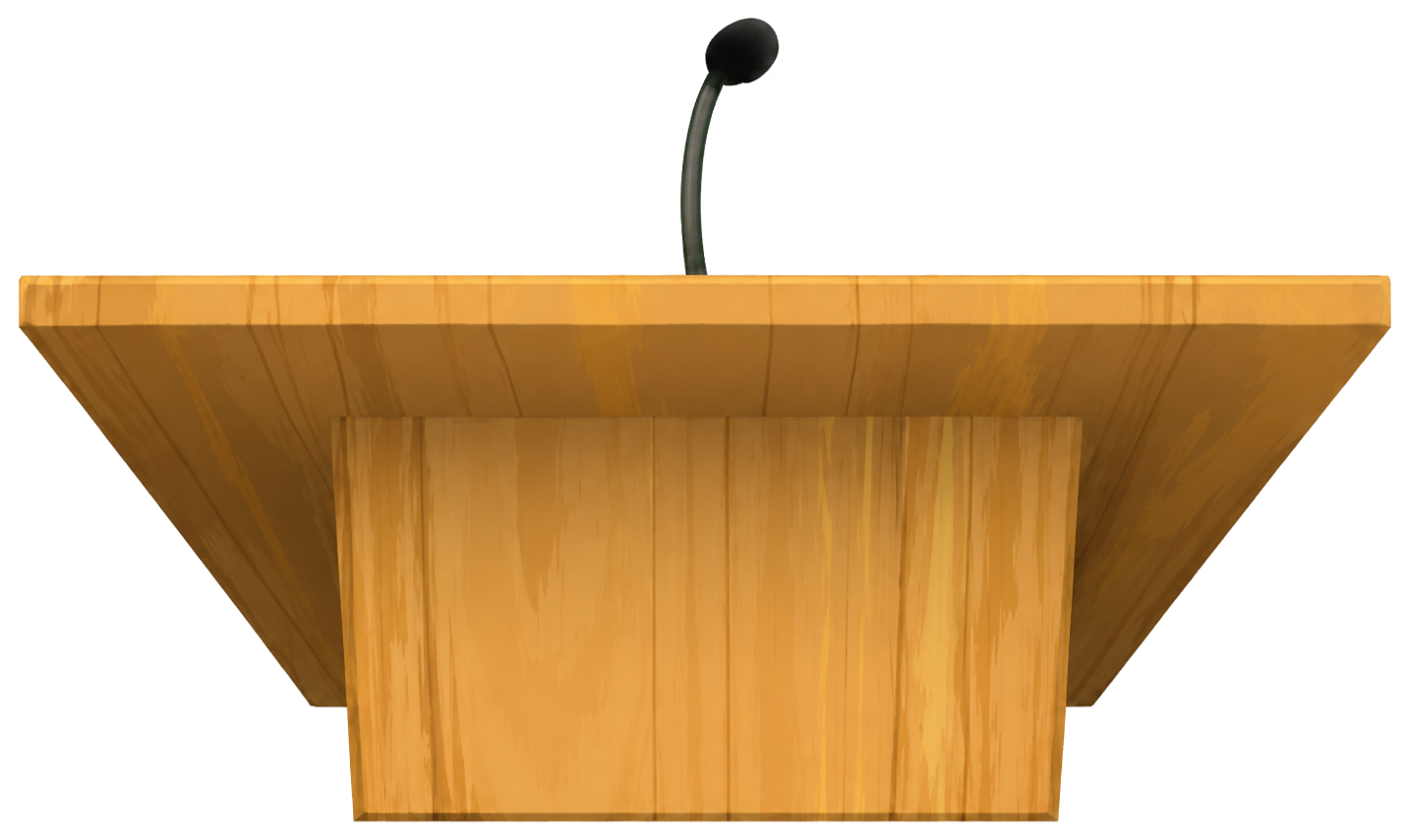 Golden wooden podium with a curved microphone
